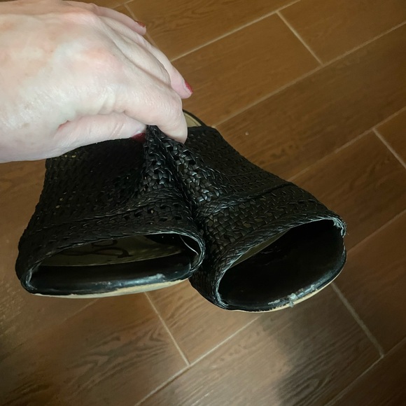 SAM EDELMAN EVIE BLACK shoes WOVEN OPEN TOE SLING BACK HEELS size 9.5 sandals - Picture 7 of 16